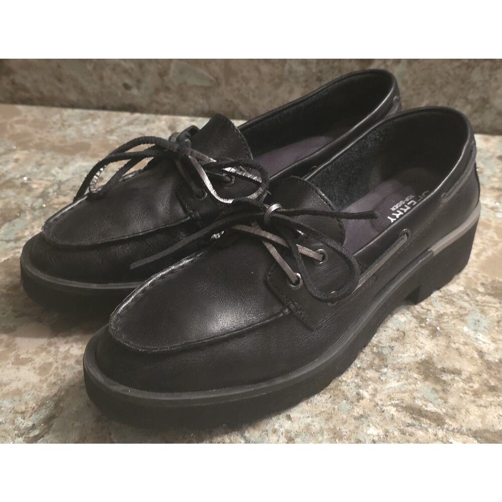 Sperry Top-Sider Boat Shoes Womens 9 M Black Leather Lug Sole STS89097 Loafer